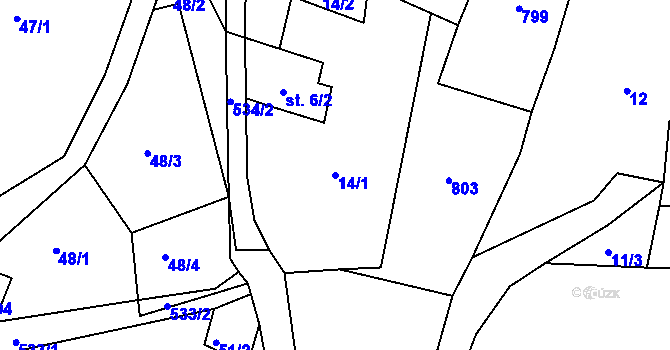 Parcela st. 14/1 v KÚ Horní Týnec, Katastrální mapa
