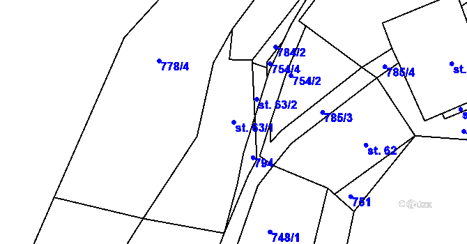 Parcela st. 63/1 v KÚ Horní Týnec, Katastrální mapa