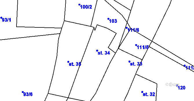 Parcela st. 34 v KÚ Kotelice, Katastrální mapa