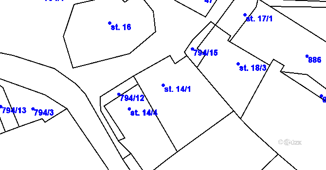 Parcela st. 14/1 v KÚ Řepčice, Katastrální mapa