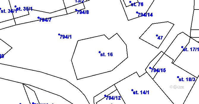 Parcela st. 16 v KÚ Řepčice, Katastrální mapa