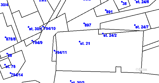 Parcela st. 21 v KÚ Řepčice, Katastrální mapa