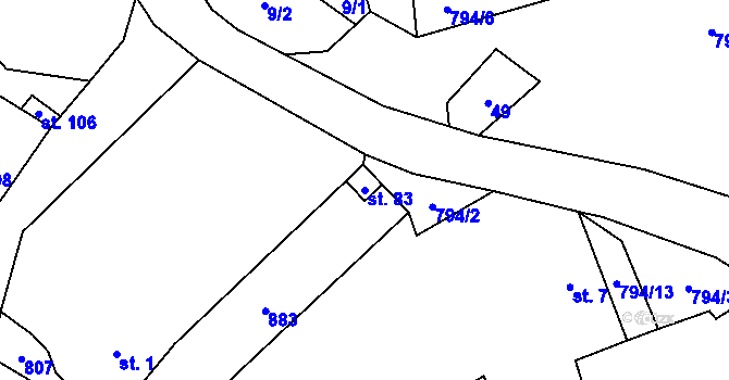 Parcela st. 83 v KÚ Řepčice, Katastrální mapa