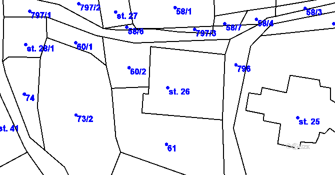 Parcela st. 26 v KÚ Třebušín, Katastrální mapa