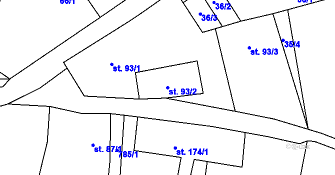Parcela st. 93/2 v KÚ Třebušín, Katastrální mapa
