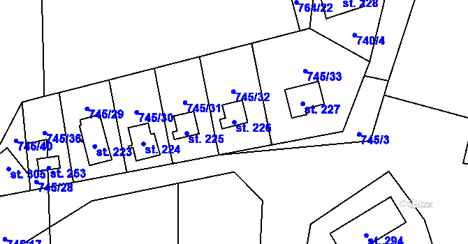 Parcela st. 226 v KÚ Třebušín, Katastrální mapa