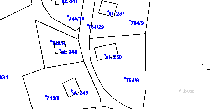 Parcela st. 250 v KÚ Třebušín, Katastrální mapa