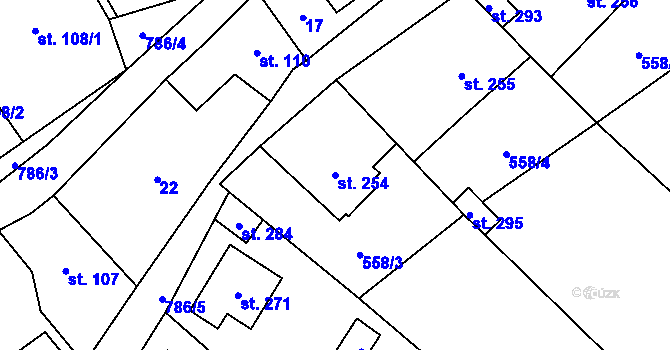 Parcela st. 254 v KÚ Třebušín, Katastrální mapa