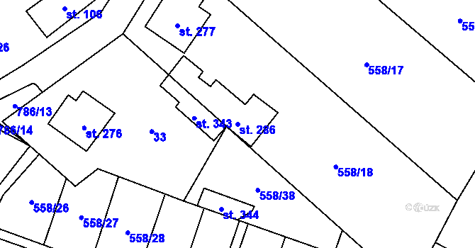 Parcela st. 286 v KÚ Třebušín, Katastrální mapa