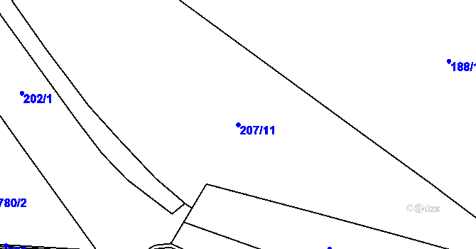 Parcela st. 207/11 v KÚ Třebušín, Katastrální mapa