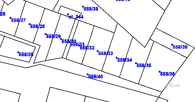 Parcela st. 558/33 v KÚ Třebušín, Katastrální mapa