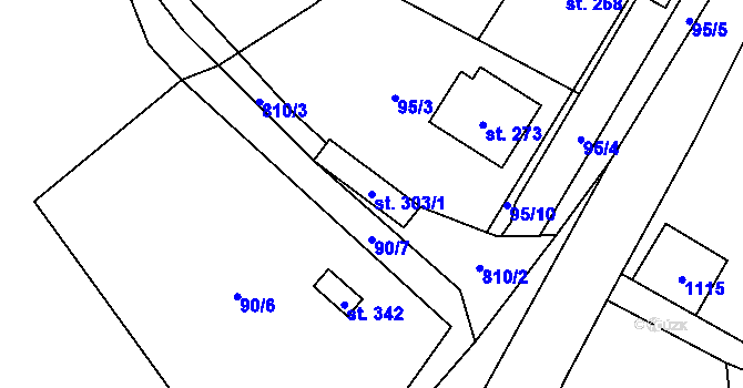Parcela st. 303/1 v KÚ Třebušín, Katastrální mapa