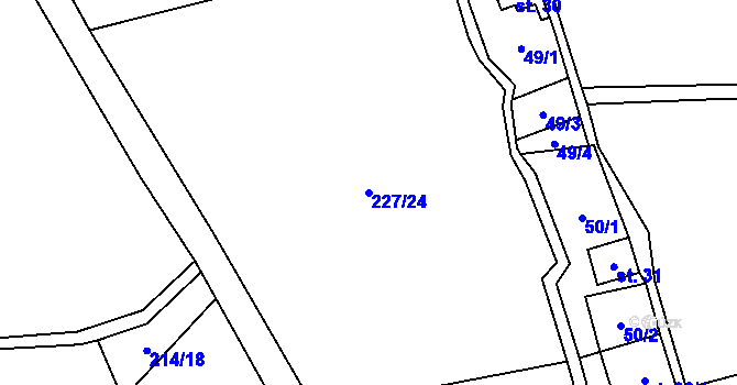 Parcela st. 227/24 v KÚ Třebušín, Katastrální mapa