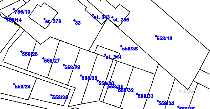 Parcela st. 344 v KÚ Třebušín, Katastrální mapa