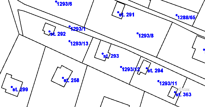 Parcela st. 293 v KÚ Třemblat, Katastrální mapa