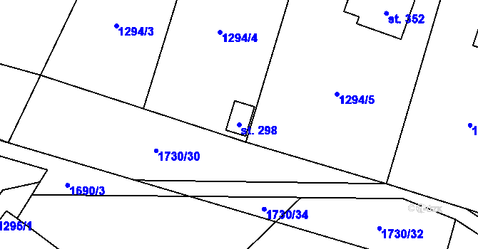 Parcela st. 298 v KÚ Třemblat, Katastrální mapa