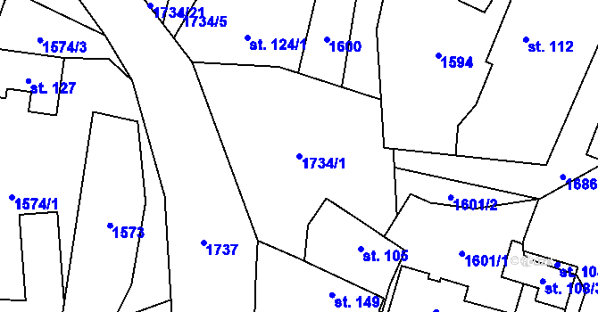 Parcela st. 1734/1 v KÚ Třemblat, Katastrální mapa