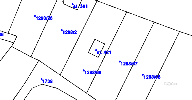 Parcela st. 421 v KÚ Třemblat, Katastrální mapa