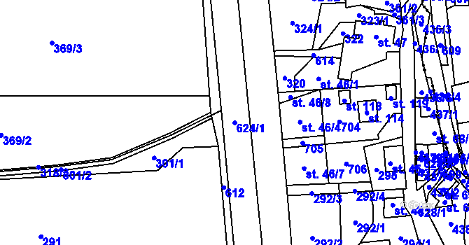 Parcela st. 624/1 v KÚ Rudíkovy, Katastrální mapa