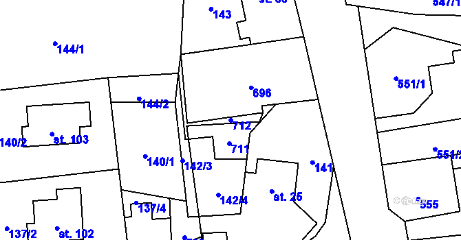 Parcela st. 712 v KÚ Rudíkovy, Katastrální mapa