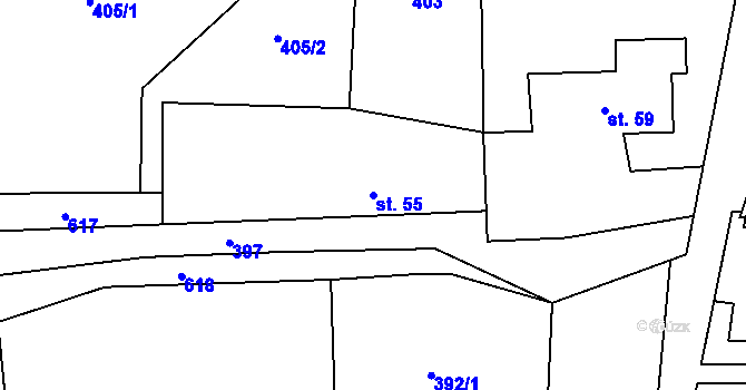Parcela st. 55 v KÚ Rudíkovy, Katastrální mapa