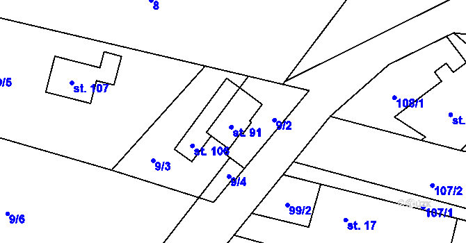 Parcela st. 91 v KÚ Rudíkovy, Katastrální mapa