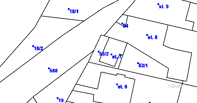 Parcela st. 53/2 v KÚ Rudíkovy, Katastrální mapa