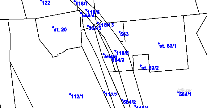 Parcela st. 564/6 v KÚ Rudíkovy, Katastrální mapa