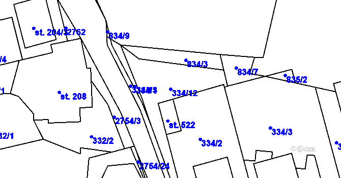 Parcela st. 334/12 v KÚ Třemešná, Katastrální mapa