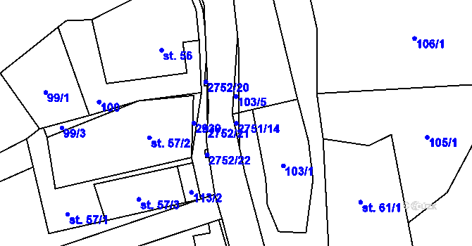 Parcela st. 2751/14 v KÚ Třemešná, Katastrální mapa