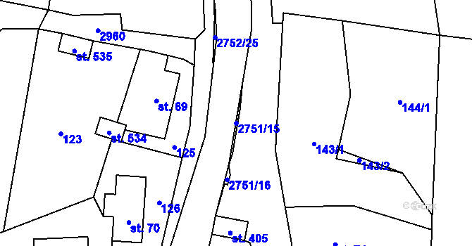 Parcela st. 2751/15 v KÚ Třemešná, Katastrální mapa