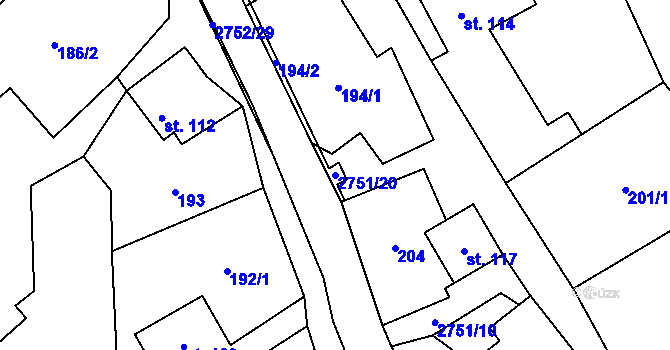 Parcela st. 2751/20 v KÚ Třemešná, Katastrální mapa