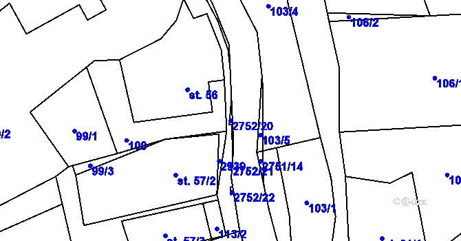 Parcela st. 2752/20 v KÚ Třemešná, Katastrální mapa