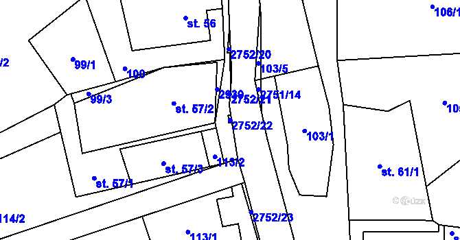 Parcela st. 2752/22 v KÚ Třemešná, Katastrální mapa