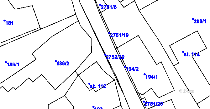 Parcela st. 2752/29 v KÚ Třemešná, Katastrální mapa
