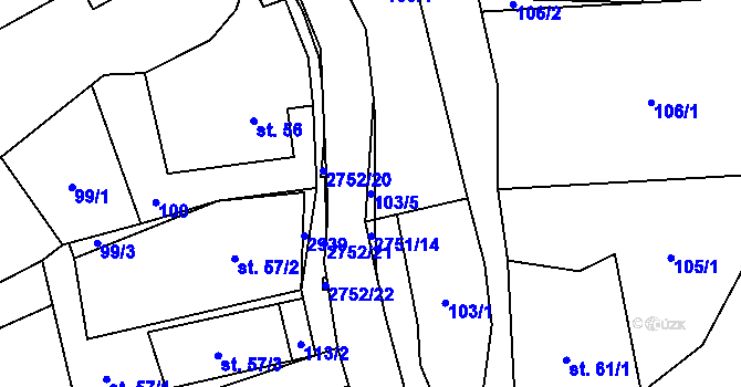 Parcela st. 103/5 v KÚ Třemešná, Katastrální mapa