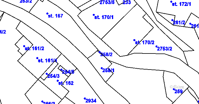 Parcela st. 258/2 v KÚ Třemešná, Katastrální mapa