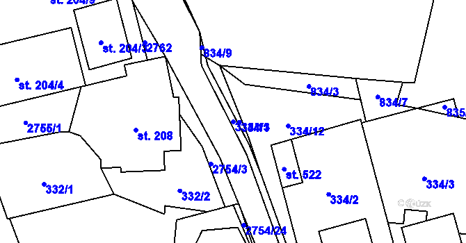 Parcela st. 334/13 v KÚ Třemešná, Katastrální mapa