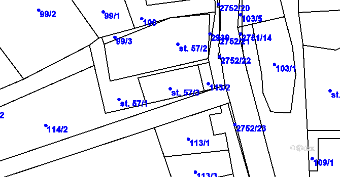 Parcela st. 57/3 v KÚ Třemešná, Katastrální mapa