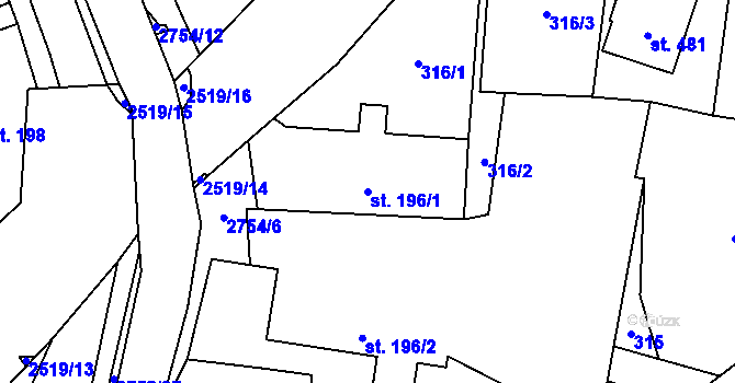 Parcela st. 196/1 v KÚ Třemešná, Katastrální mapa