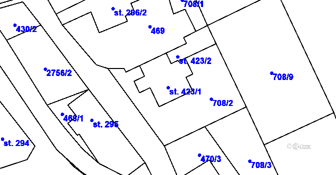 Parcela st. 423/1 v KÚ Třemešná, Katastrální mapa