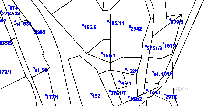 Parcela st. 155/1 v KÚ Třemešná, Katastrální mapa