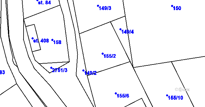 Parcela st. 155/2 v KÚ Třemešná, Katastrální mapa