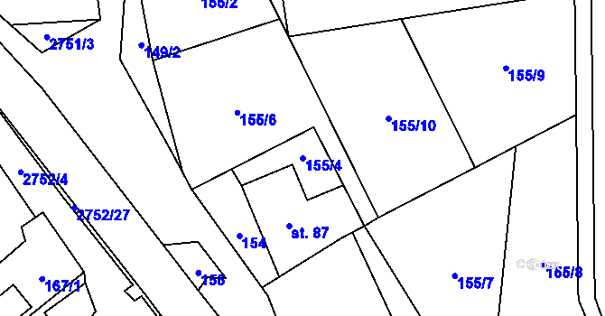 Parcela st. 155/4 v KÚ Třemešná, Katastrální mapa