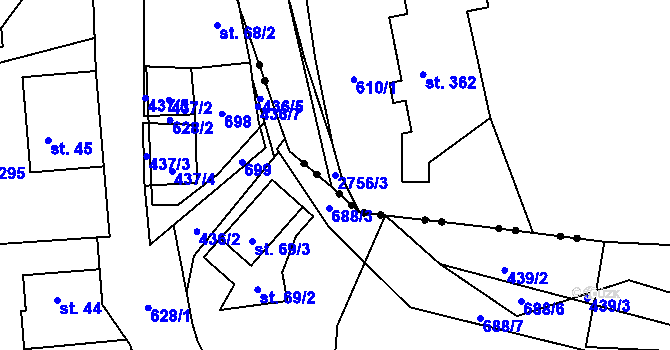 Parcela st. 2756/3 v KÚ Třemešná, Katastrální mapa