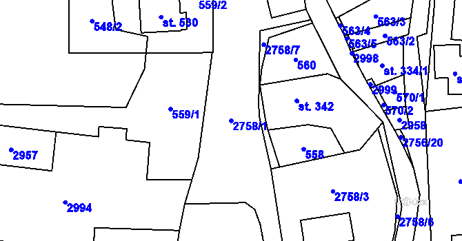 Parcela st. 2758/1 v KÚ Třemešná, Katastrální mapa