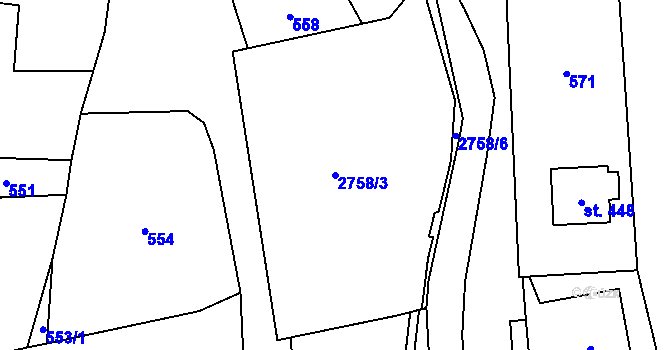 Parcela st. 2758/3 v KÚ Třemešná, Katastrální mapa
