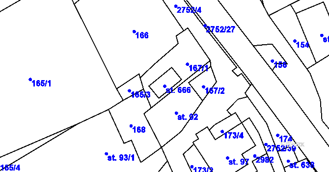 Parcela st. 666 v KÚ Třemešná, Katastrální mapa