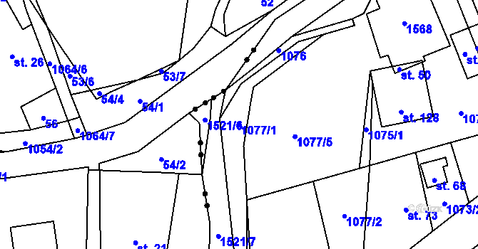 Parcela st. 1077/1 v KÚ Třemešné, Katastrální mapa