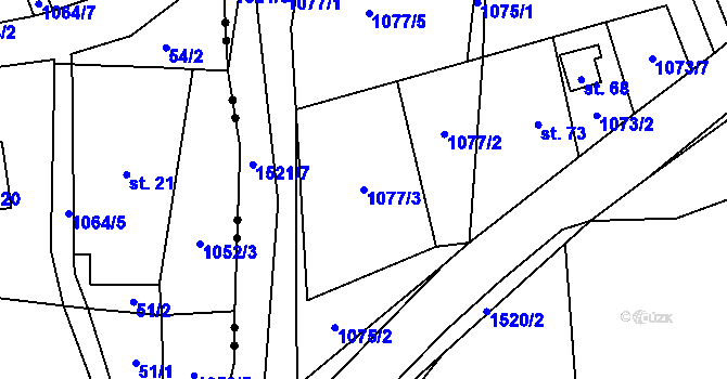 Parcela st. 1077/3 v KÚ Třemešné, Katastrální mapa
